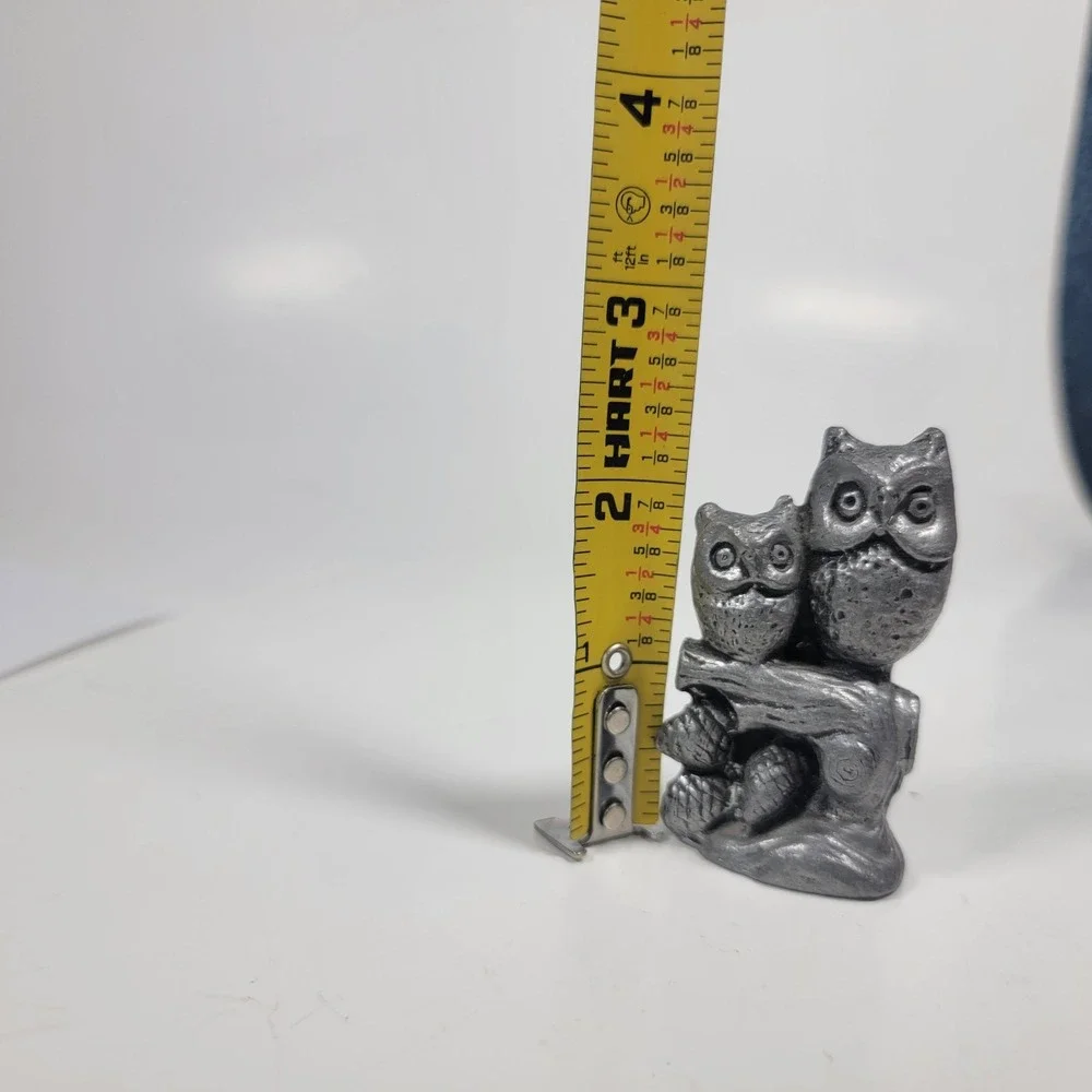 Vintage Pewter Adult and Baby Owl Figurine 2.25 Inch tall and weighs 7.4 ounces